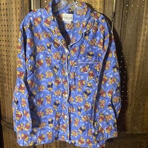 Basic Editions Blue Printed Long-Sleeve Pajama Shirt Plus Size 1X
